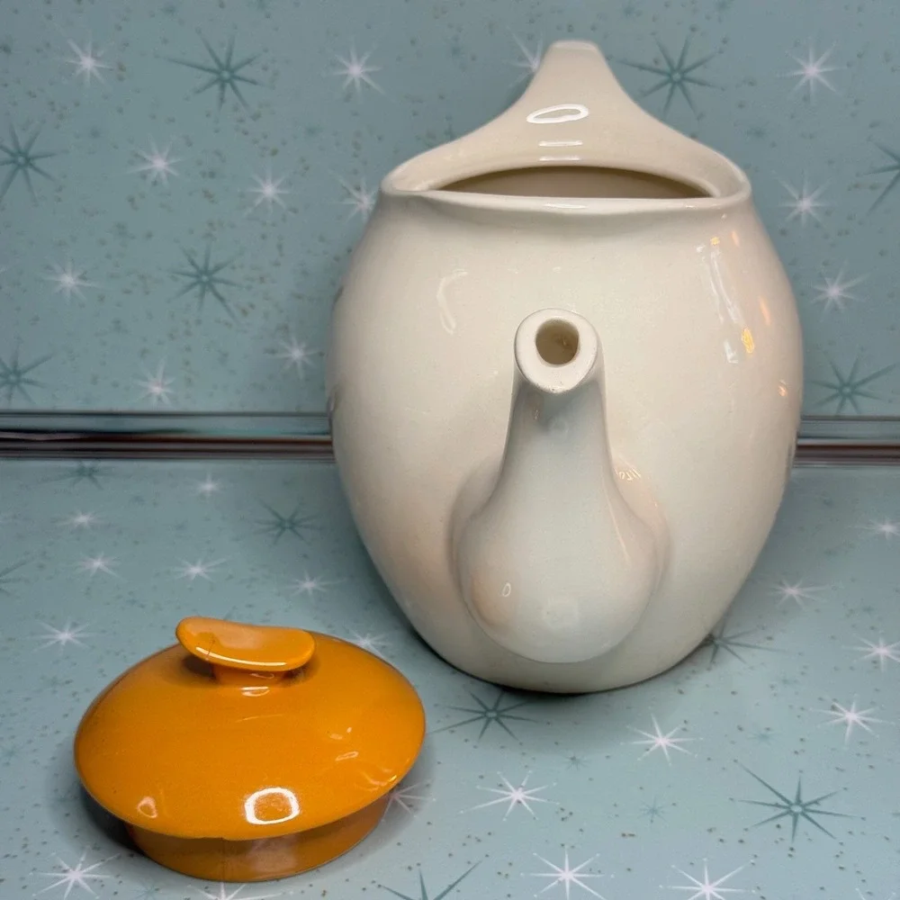 Vintage‎ Salem China Teapot Cream with Yellow Floral Design and Orange Lid
